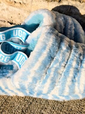 UGG Blue & White Fuzzy Slide Sandals